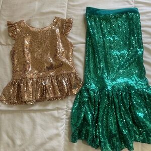 Gold Sequin Top and Green Sequin Skirt Mermaid Set